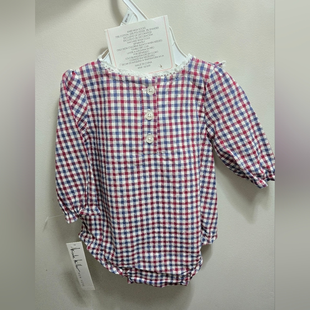 Nicole Miller Kids Plaid Romper Set with Pink Accessories - Picture 3 of 4